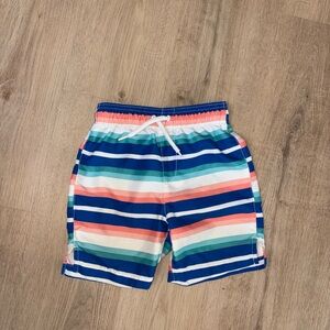 Place Boys Coral, Teal, Navy & White Striped Swim Trunks